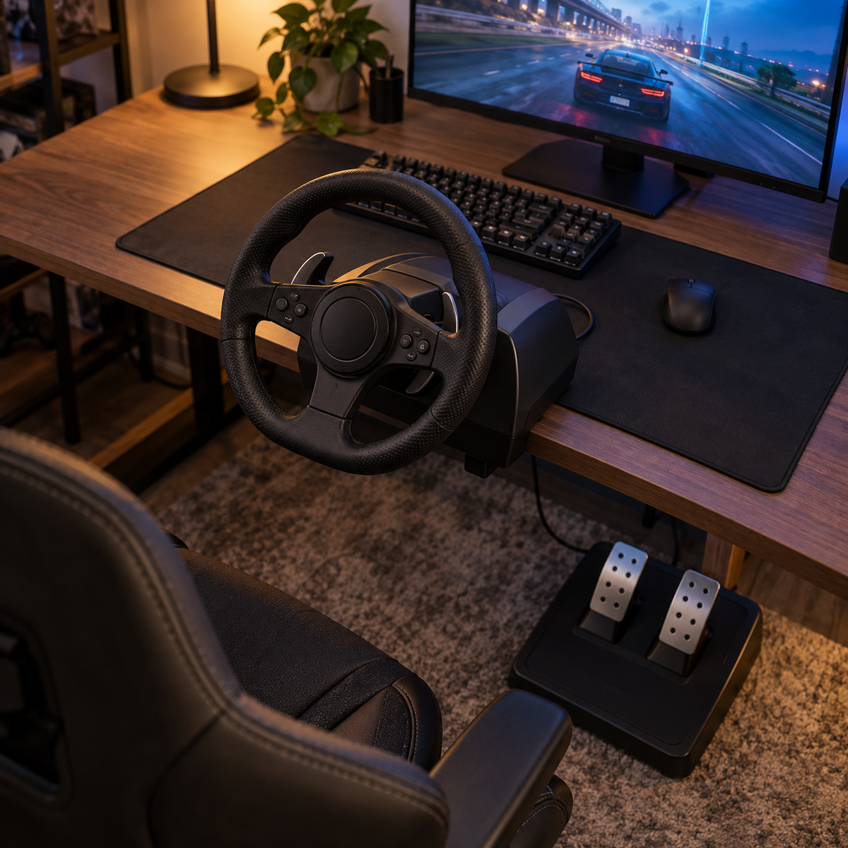 Gaming-Lenkrad mit Pedalen